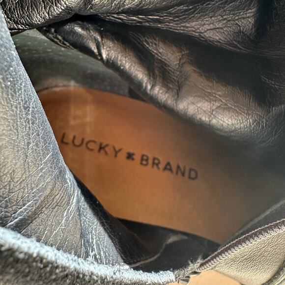 Lucky Brand Timinii Leather Tall Riding Boots Women 7.5 Black Suede Block Heel - Picture 8 of 15